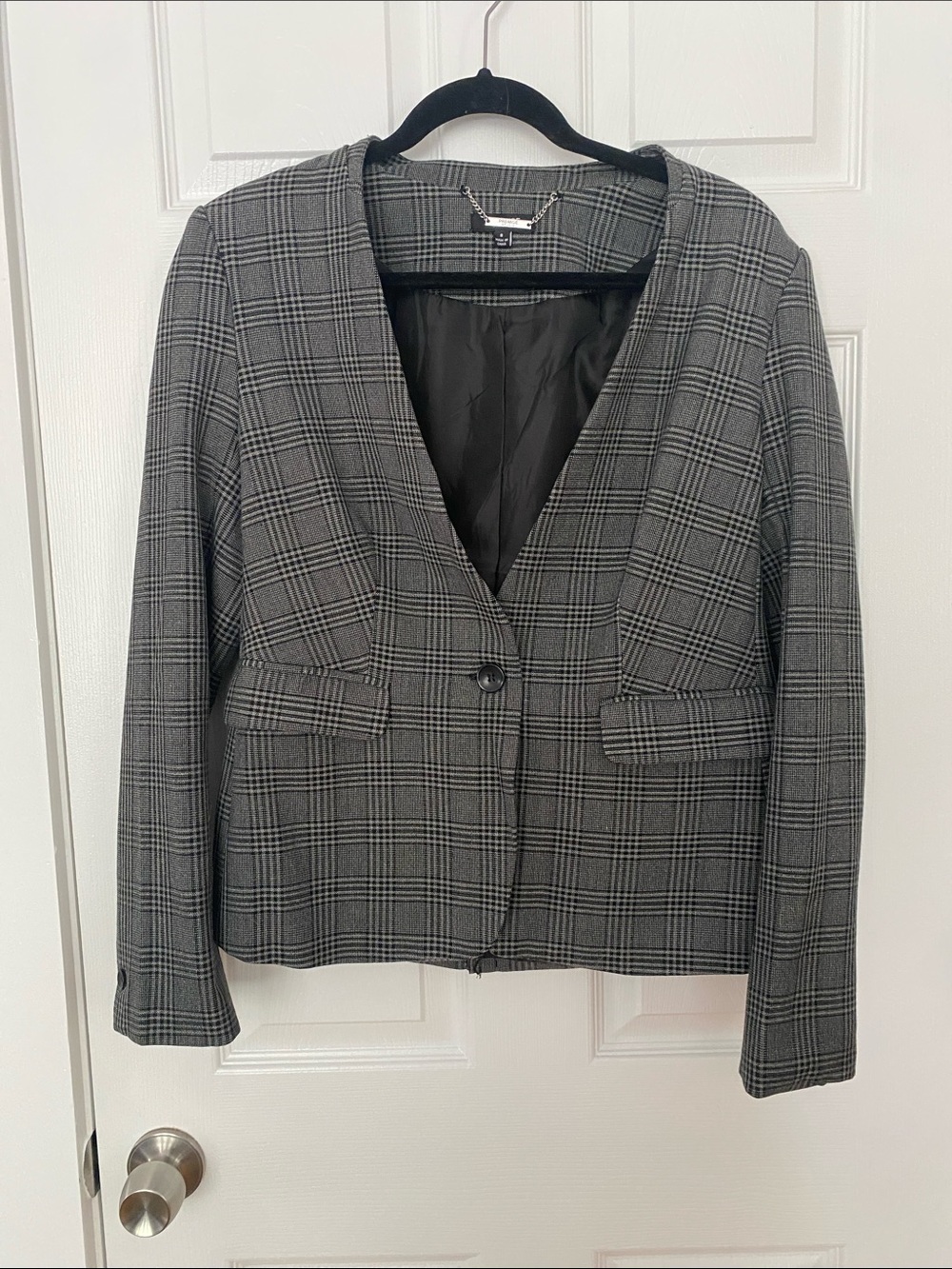 Premise Gray Plaid Single-Button Blazer